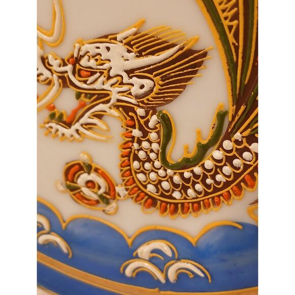 Japanese Moriage Hand Painted Dragonware 7.5" Plate Blue Band 3D Dragon & Flame - Picture 13 of 16